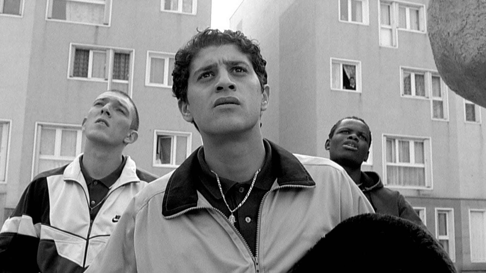 Zwart-wit scene uit La Haine